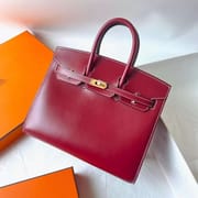 BIRKIN SELLIER BOX CK55 BORDEAUX RED GOLD HARDWARE 25CM FULL HANDMADE GHW