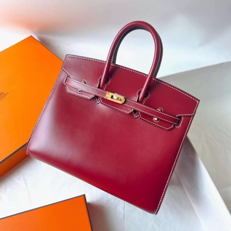 BIRKIN SELLIER BOX CK55 BORDEAUX RED GOLD HARDWARE 25CM FULL HANDMADE GHW
