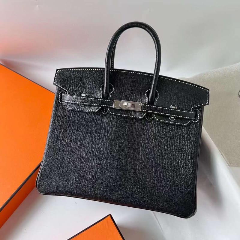 Birkin 25cm Chevre CK89 Noir & CK80 Gris perle  Bphw