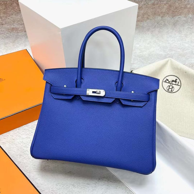 BIRKIN TOGO 7T BRIGHT BLUE SILVER HARDWARE PHW 30CM FULL HANDMADE