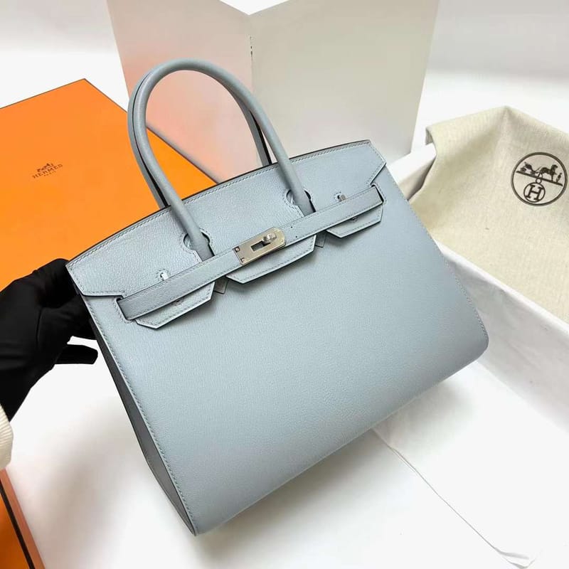 Birkin 30cm Chevre 8U Blue Glacier Phw