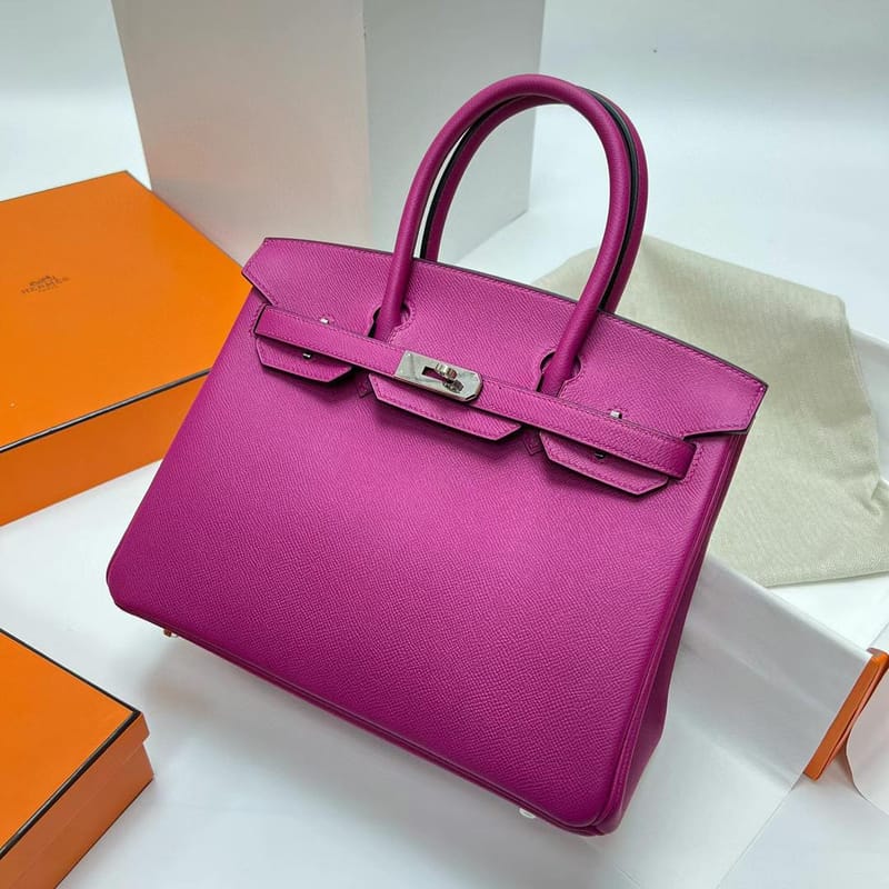 BIRKIN EPSOM L3 ROSE PURPLE SILVER HARDWARE PHW 30CM FULL HANDMADE