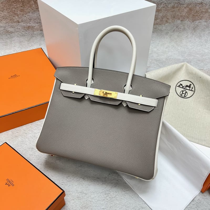 BIRKIN TOGO GRIS ASHPITE & CREAMY WHITE GOLD HARDWARE GHW 30CM FULL HANDMADE
