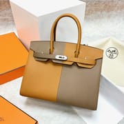 BIRKIN EPSOM SESAME YELLOW & ETOUPE GREY SILVER HARDWARE PHW 30CM FULL HANDMADE