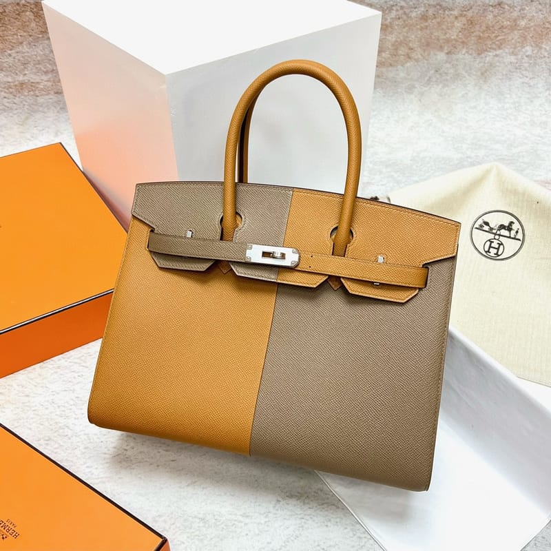 BIRKIN EPSOM SESAME YELLOW & ETOUPE GREY SILVER HARDWARE PHW 30CM FULL HANDMADE