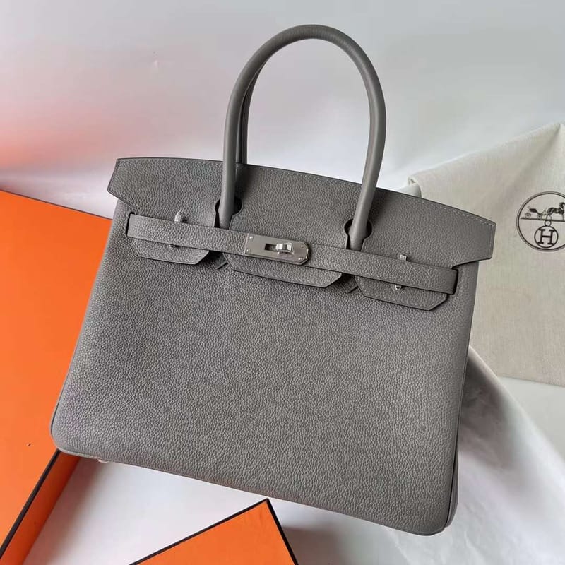 BIRKIN TOGO 0L SENIOR GREY SILVER HARDWARE PHW 30CM FULL HANDMADE