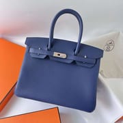 BIRKIN TOGO CK73 GEM BLUE SILVER HARDWARE PHW 30CM FULL HANDMADE