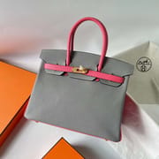 BIRKIN EPSOM 4Z GULL GREY & 8W PINK LIPSTICK GOLD HARDWARE 30CM FULL HANDMADE GHW