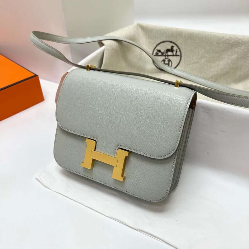 CONSTANCE CHEVRE CK80 PEARL GREY & 4B KHAKI GOLD HARDWARE GHW 18CM FULL HANDMADE