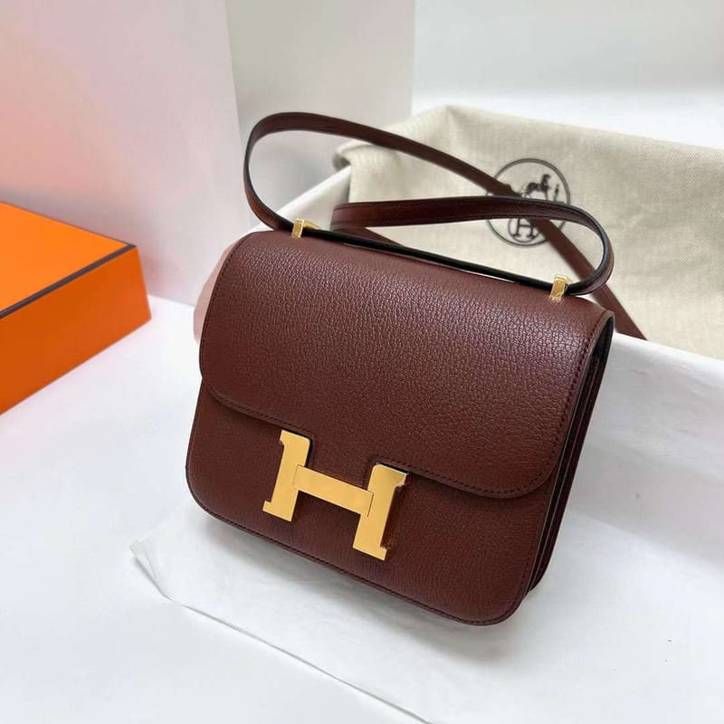 Constance 18cm Chevre Ck41 Reddish Brown & Ebony Gold Hardware Ghw Full Handmade