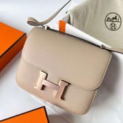 CONSTANCE EPSOM S2 TRENCH GREY & APRICOT ROSE GOLD HARDWARE RGHW 18CM FULL HANDMADE