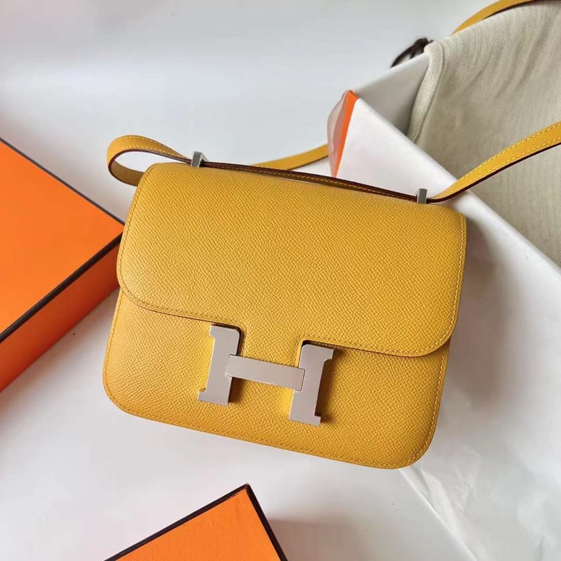 CONSTANCE EPSOM 9D AMBER YELLOW SILVER HARDWARE PHW 18CM FULL HANDMADE