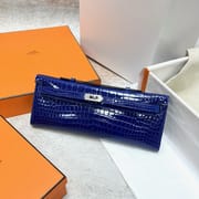 KELLY CUT POROSUS SHINY 7T BRIGHT BLUE SILVER HARDWARE PHW 31CM FULL HANDMADE
