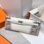 KELLY CUT MATTE CROCODILE HIMALAYA SILVER HARDWARE PHW 31CM FULL HANDMADE