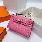MINI KELLY POCHETTE MATTE ALLIGATOR CROCODILE 5P SAKURA PINK GOLD HARDWARE GHW 22CM FULL HANDMADE