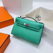 MINI KELLY POCHETTE MATTE ALLIGATOR CROCODILE 6W MINT GREEN SILVER HARDWARE PHW 22CM FULL HANDMADE