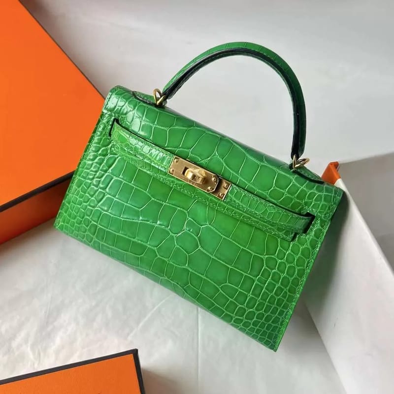 MINI KELLY SHINY ALLIGATOR 1L CACTUS GREEN GOLD HARDWARE 19CM FULL HANDMADE GHW