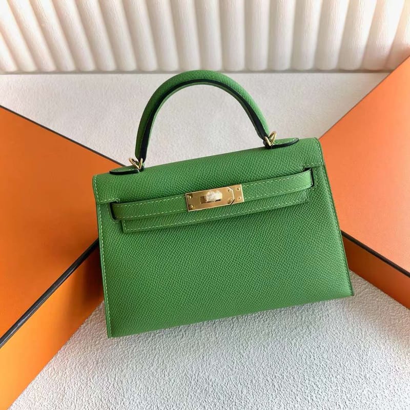 Mini Kelly 20cm Epsom A8 Grass Green Gold Hardware 19cm Full Handmade Ghw