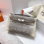 MINI KELLY POCHETTE LIZARD LEATHER 01 NATURAL COLOR SILVER HARDWARE PHW 22CM FULL HANDMADE
