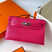 MINI KELLY POCHETTE LIZARD 0D DEEP ROSE PINK SILVER HARDWARE PHW 22CM FULL HANDMADE