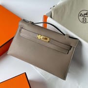 MINI KELLY POCHETTE SWIFT M8 GRIS ASHPITE GOLD HARDWARE GHW 22CM FULL HANDMADE