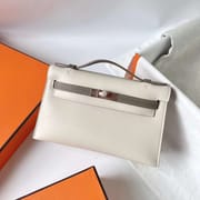 MINI KELLY POCHETTE SWIFT CK10 CREAMY WHITE & M8 GREY ROSE GOLD HARDWARE RGHW 22CM FULL HANDMADE