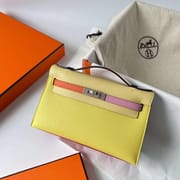MINI KELLY POCHETTE EPSOM HSS 9R LEMON YELLOW & 1Z LIGHT YELLOW & X9 MALLOW PURPLE & 9J ORANGE & T0 LIGHT BLUE & 1K BAMBOO GREEN & A5 CUCKOO RED SILVER HARDWARE 22CM FULL HANDMADE