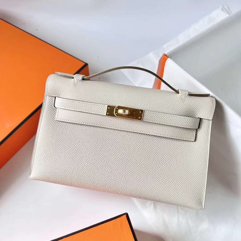 MINI KELLY POCHETTE EPSOM CK10 CREAMY WHITE GOLD HARDWARE GHW 22CM FULL HANDMADE