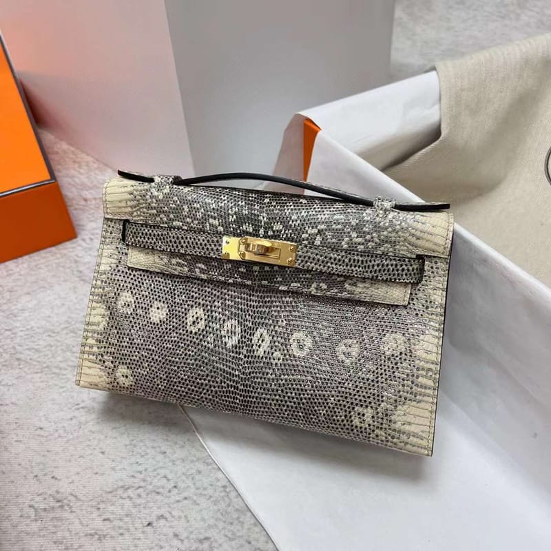 MINI KELLY POCHETTE LIZARD LEATHER 01 NATURAL COLOR GOLD HARDWARE GHW 22CM FULL HANDMADE