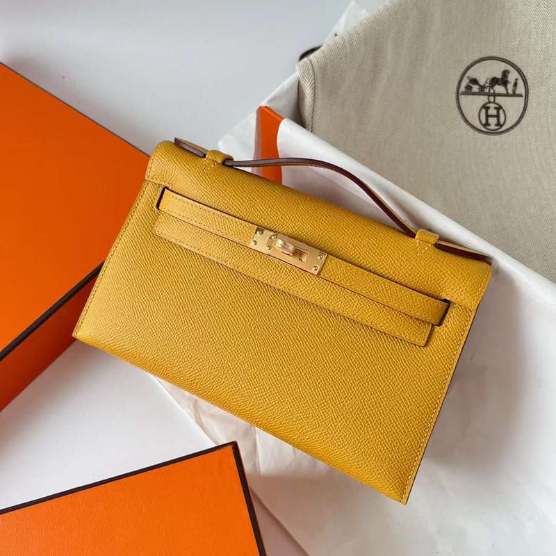 MINI KELLY POCHETTE EPSOM 9D AMBER YELLOW GOLD HARDWARE GHW 22CM FULL HANDMADE