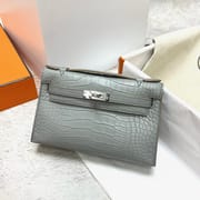 MINI POCHETTE ALLIGATOR MATTE CK80 GRIS PEARL SILVER HARDWARE PHW 22CM FULL HANDMADE