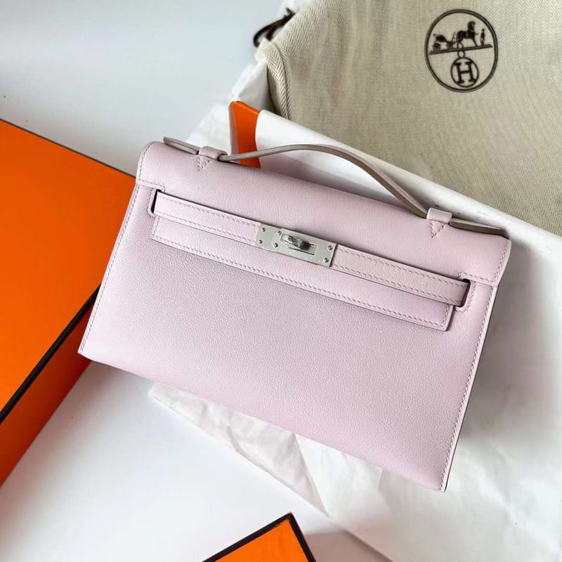MINI KELLY POCHETTE EPSOM 09 LIGHT PURPLE PINK SILVER HARDWARE PHW 22CM FULL HANDMADE