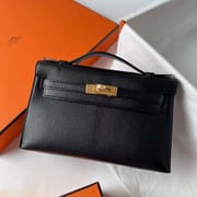 MINI KELLY POCHETTE CHEVRE CK89 BLACK GOLD HARDWARE GHW 22CM FULL HANDMADE