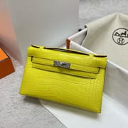 MINI POCHETTE ALLIGATOR MATTE LEMON YELLOW SILVER HARDWARE PHW 22CM FULL HANDMADE