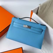 MINI KELLY POCHETTE EPSOM 3P CANDY BLUE SILVER HARDWARE PHW 22CM FULL HANDMADE