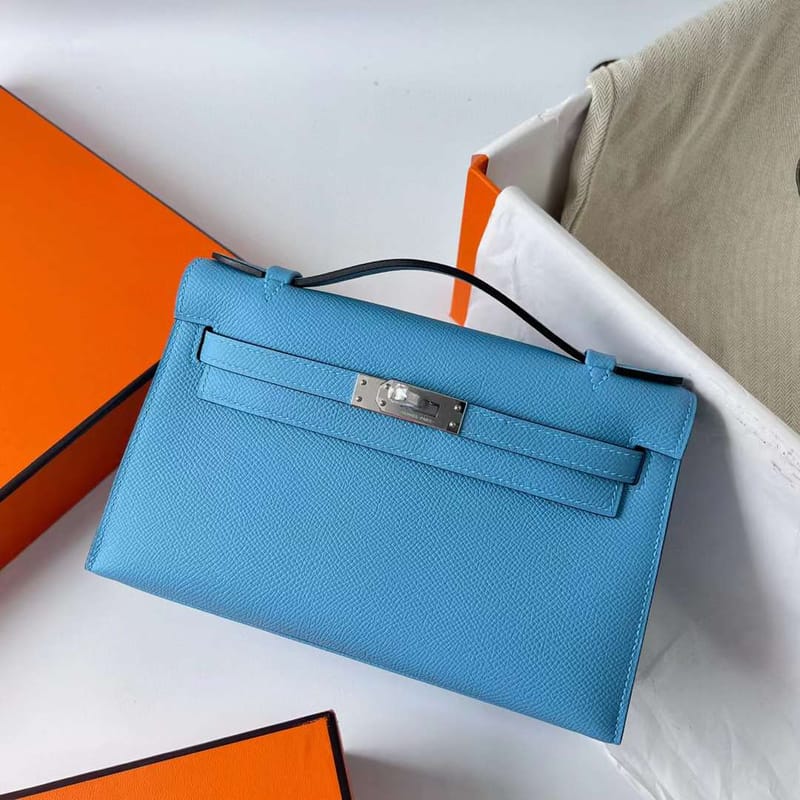 MINI KELLY POCHETTE EPSOM 3P CANDY BLUE SILVER HARDWARE PHW 22CM FULL HANDMADE
