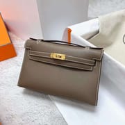 MINI KELLY POCHETTE SWIFT CK18 ETOUPE GREY GOLD HARDWARE GHW 22CM FULL HANDMADE