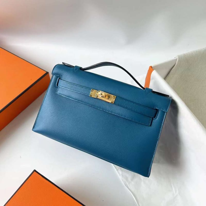 Kelly Pochette Swift 7w Blue Lzmir Gold Hardware Ghw 22cm Full Handmade