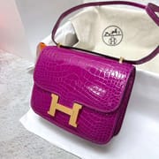 CONSTANCE SHINY ALLIGATOR CROCODILE J5 DEEP PURPLE GOLD HARDWARE GHW 18CM FULL HANDMADE