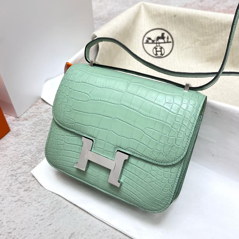 CONSTANCE ALLIGATOR MATTE 6U MINT GREEN SILVER HARDWARE PHW 18CM FULL HANDMADE
