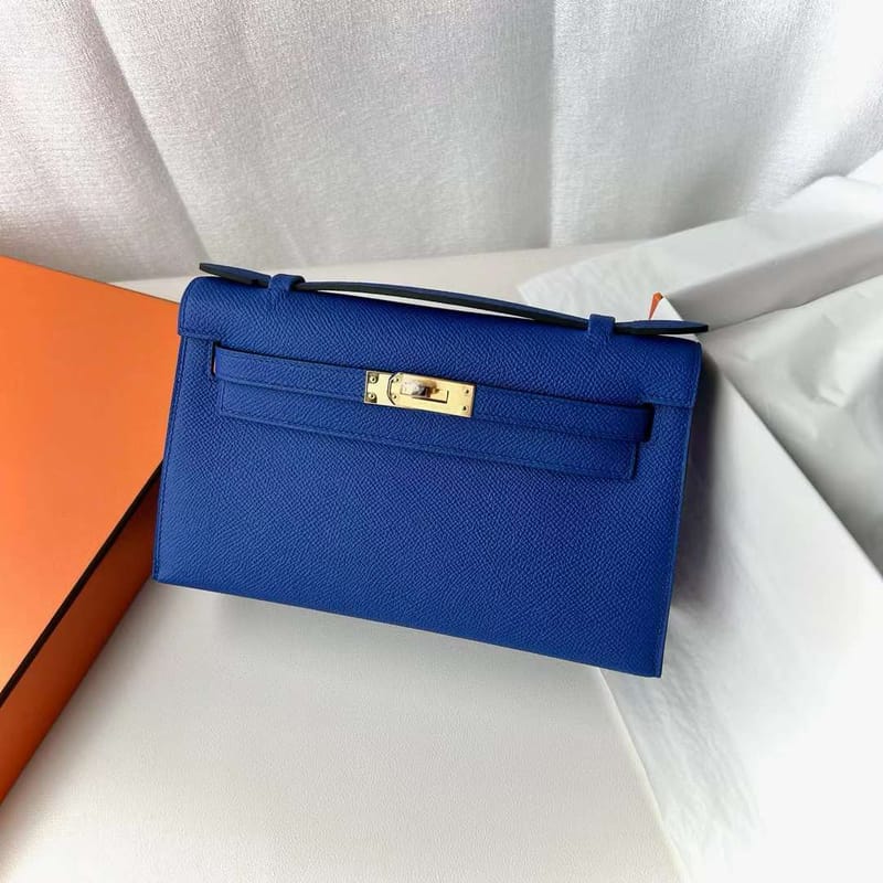 MINI KELLY POCHETTE EPSOM 7T BRIGHT BLUE GOLD HARDWARE 22CM FULL HANDMADE GHW
