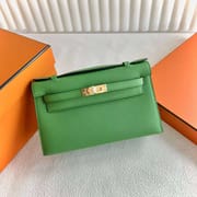 MINI KELLY POCHETTE EPSOM A8 FRESH GREEN GOLD HARDWARE 22CM FULL HANDMADE GHW