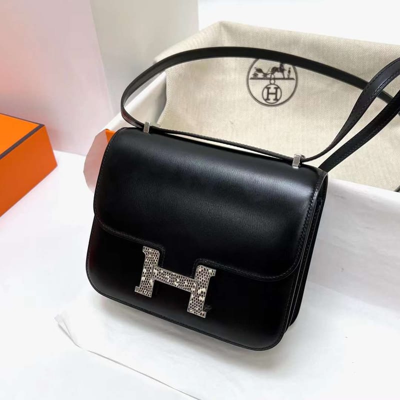 CONSTANCE BOX CK89 BLACK LIZARD BUCKLE PHW 18CM FULL HANDMADE