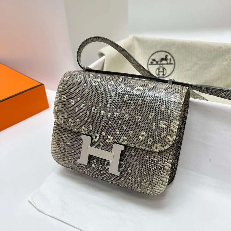 CONSTANCE LIZARD NATURAL COLOR SILVER HARDWARE PHW 18CM FULL HANDMADE