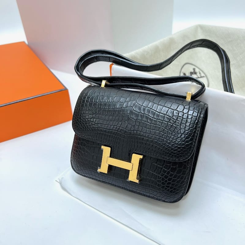 CONSTANCE ALLIGATOR MATTE CK89 BLACK GOLD HARDWARE GHW 18CM FULL HANDMADE