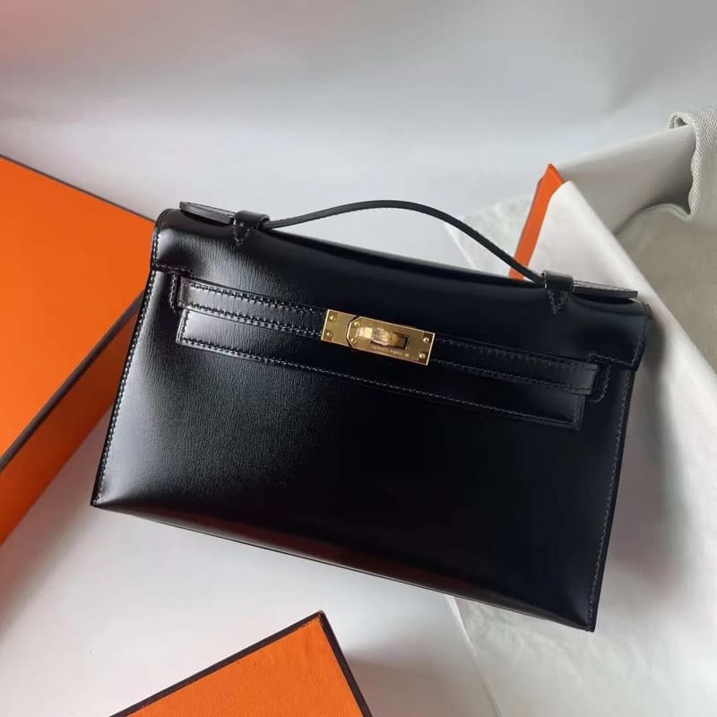 MINI KELLY POCHETTE BOX CK89 BLACK GOLD HARDWARE GHW 22CM FULL HANDMADE