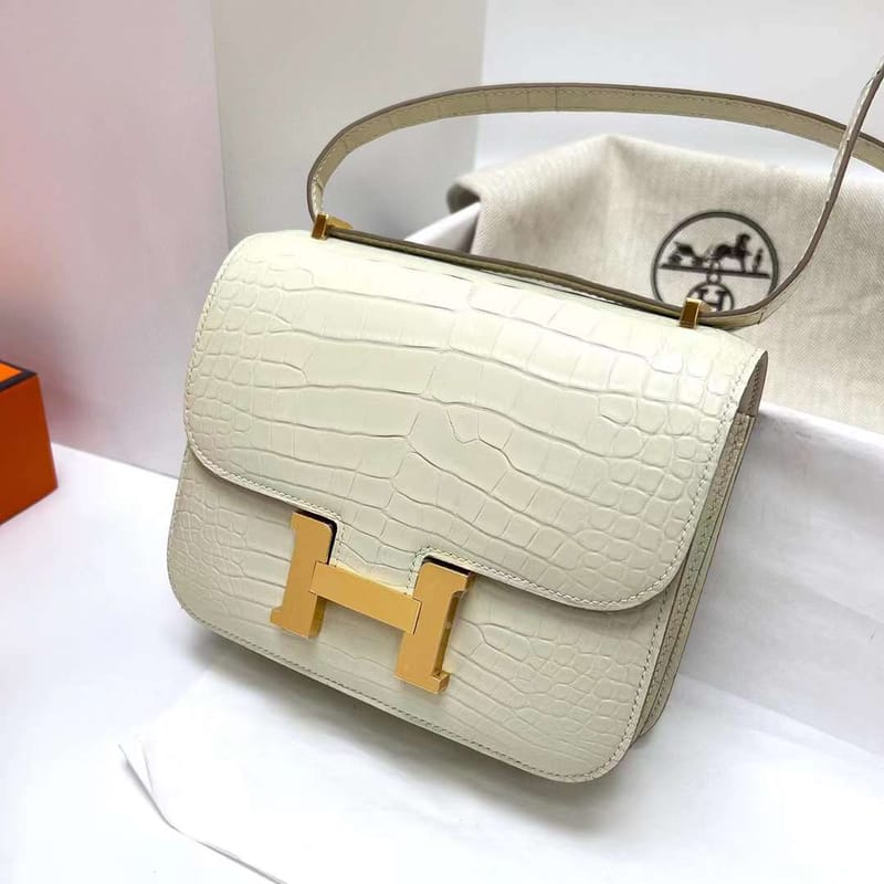 CONSTANCE MATTE ALLIGATOR 8L CREAMY WHITE GOLD HARDWARE GHW 18CM FULL HANDMADE