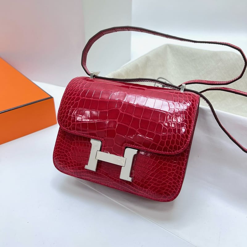 CONSTANCE ALLIGATOR SHINY CK95 FERRARI RED SILVER HARDWARE PHW 18CM FULL HANDMADE