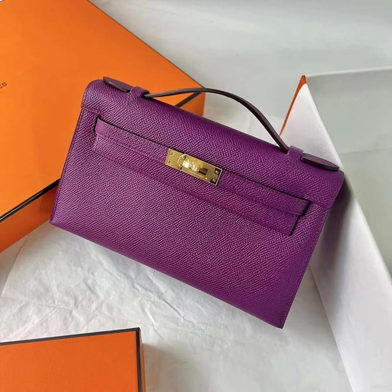 MINI KELLY POCHETTE EPSOM P9 ACTINIAE PURPLE GOLD HARDWARE 22CM FULL HANDMADE GHW