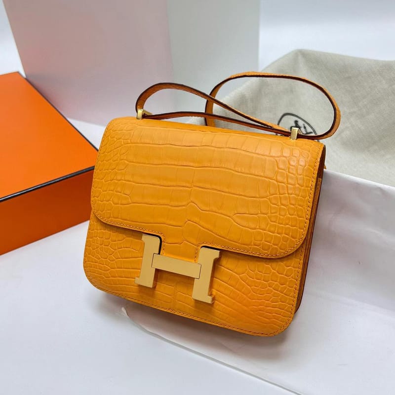 CONSTANCE MATTE ALLIGATOR CROCODILE I9 APRICOT GOLD HARDWARE GHW 18CM FULL HANDMADE